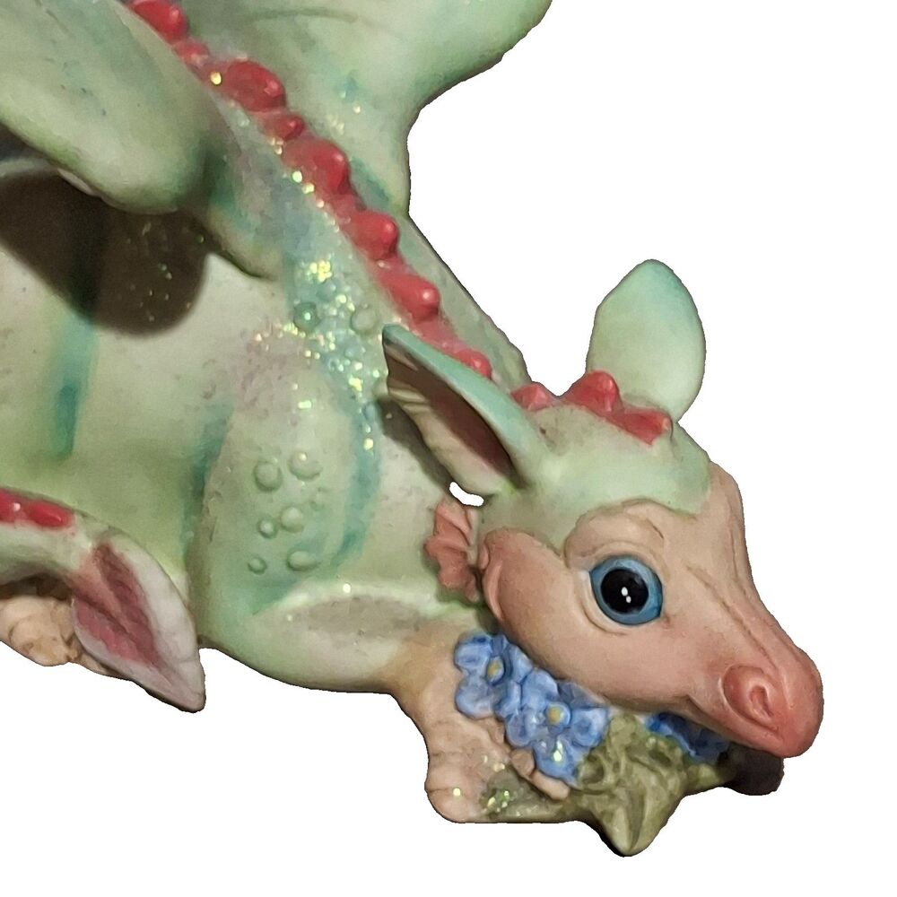 Vintage Rare Enesco 1993 Green Pink G. G. Santiago Dragon Blue Flowers No Box